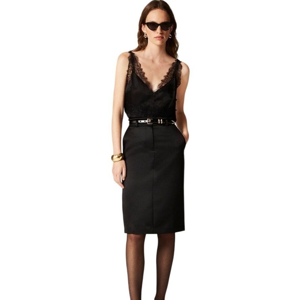 J Crew Black Satin‎ Lace Trim Camisole V-Neck Side Button Top Size 0 NWT $158